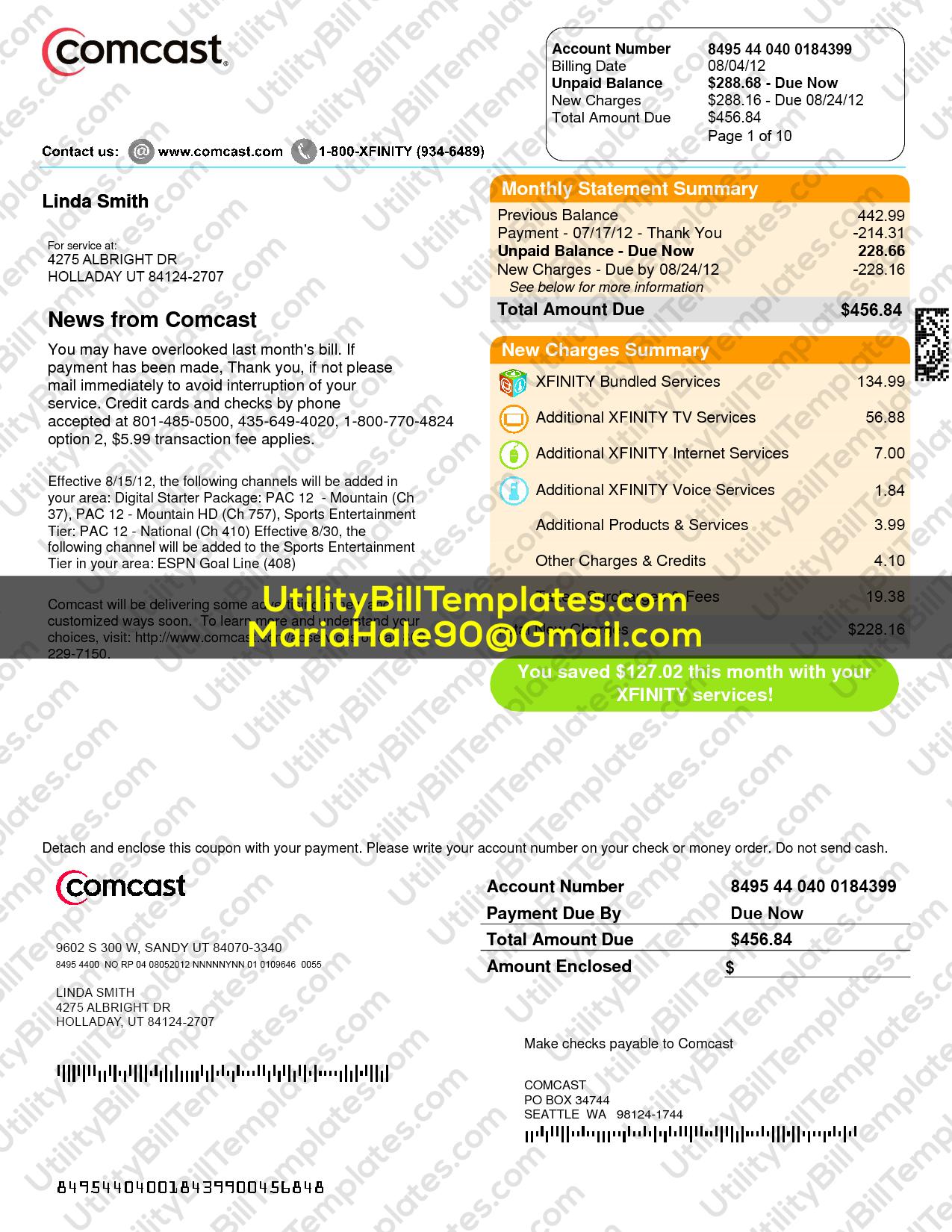 Comcast Bill Template PSD PDF [Fake Xfinity Bills] 2023
